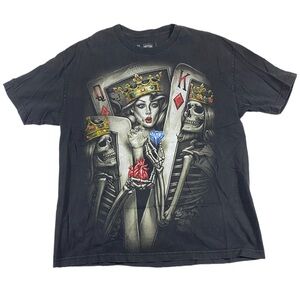 King Queen Skull T-Shirt XL Black Grey White Streetwear Hip Hop Cali Style